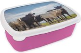 Broodtrommel Roze - Lunchbox - Brooddoos - Dieren - Koe - Lucht - 18x12x6 cm - Kinderen - Meisje