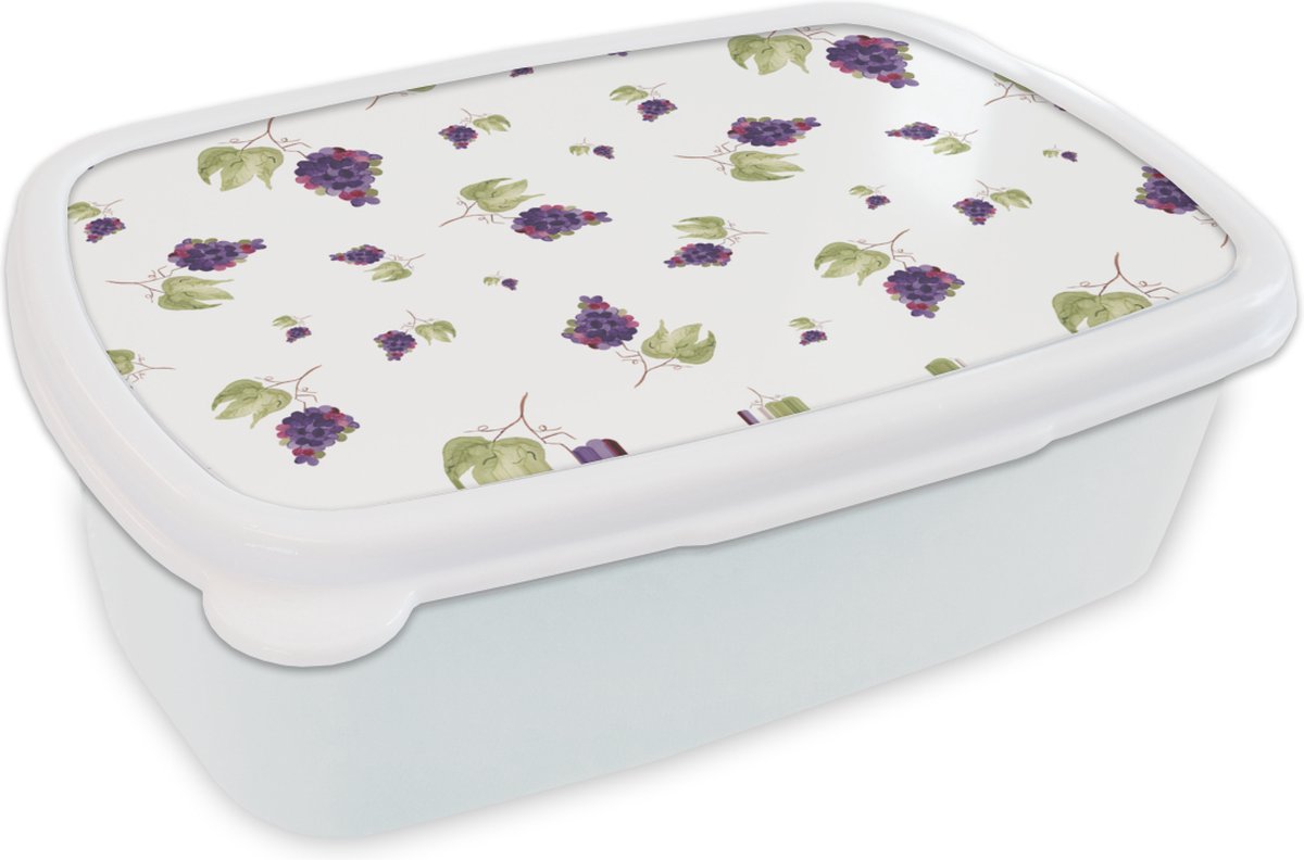 Broodtrommel Wit - Lunchbox - Brooddoos - Druiven - Paars - Wit - 18x12x6 cm - Volwassenen