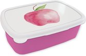 Broodtrommel Roze - Lunchbox - Brooddoos - Appel - Fruit - Wit - 18x12x6 cm - Kinderen - Meisje