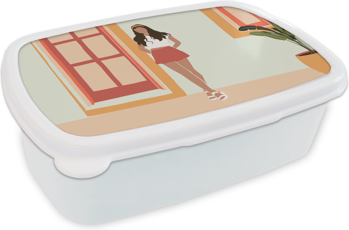 Broodtrommel Wit - Lunchbox - Brooddoos - Vrouw - Kleding - Zomer - Pastel - 18x12x6 cm - Volwassenen