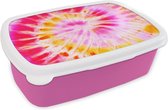 Broodtrommel Roze - Lunchbox Zomer - Tie dye - Kleuren - Brooddoos 18x12x6 cm - Brood lunch box - Broodtrommels voor kinderen en volwassenen