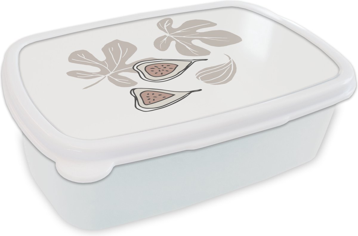 Broodtrommel Wit - Lunchbox - Brooddoos - Zomer - Vijg - Bruin - Wit - 18x12x6 cm - Volwassenen