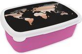 Broodtrommel Roze - Lunchbox - Brooddoos - Wereldkaart - Verf - Koper - 18x12x6 cm - Kinderen - Meisje
