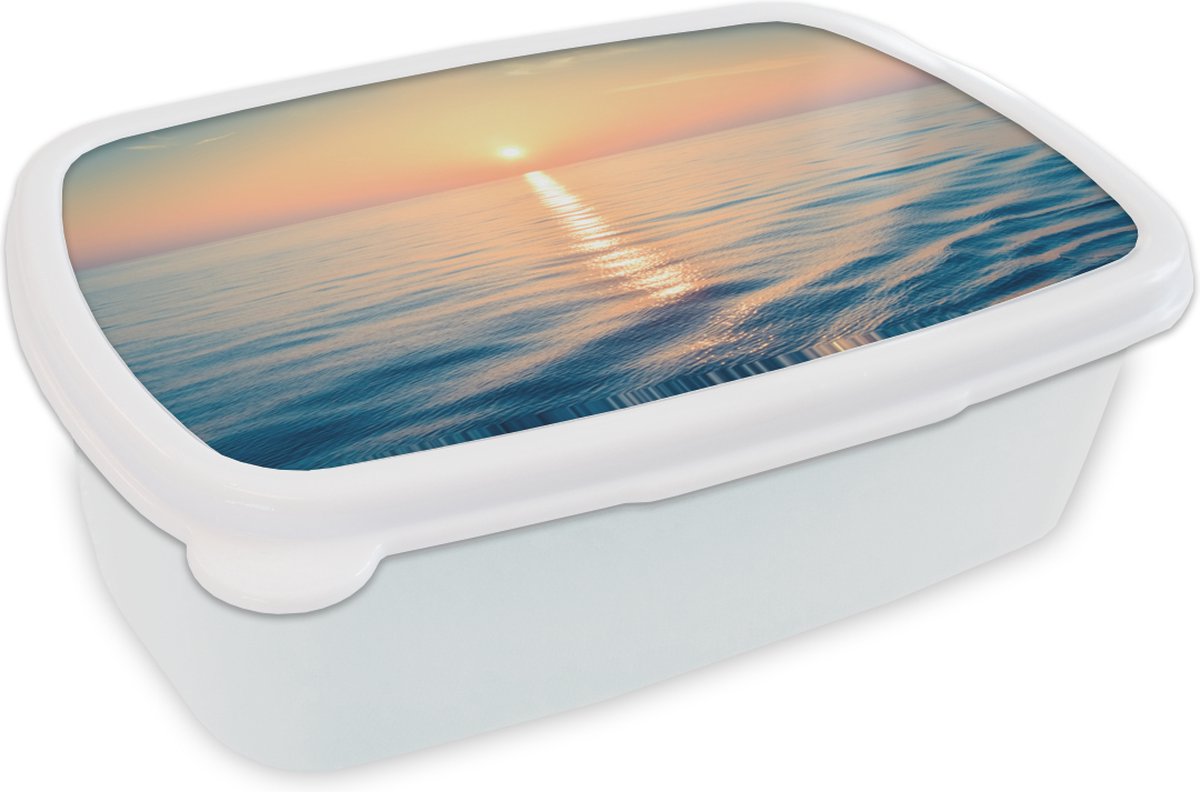 Broodtrommel Wit - Lunchbox - Brooddoos - Zon - Zee - Kleuren - 18x12x6 cm - Volwassenen