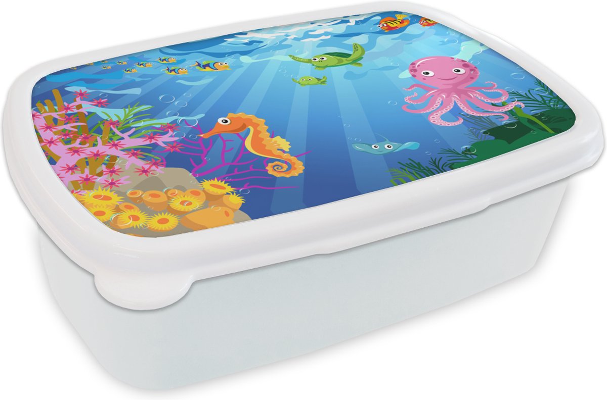 Broodtrommel Wit - Lunchbox - Brooddoos - Kinderen - Dieren - Water - 18x12x6 cm - Volwassenen