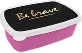 Broodtrommel Roze - Lunchbox - Brooddoos - Quotes - Goud - Zwart - 18x12x6 cm - Kinderen - Meisje