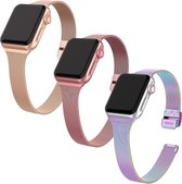 By Qubix - 3 x bracelet milanais slim fit - Or Champagne + Or rose + Multicolore - Convient pour Apple Watch 42mm / 44mm / 45mm - Compatible les bracelets Apple Watch séries 3/4/5/6/7
