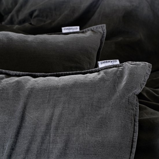 Charm & Co Stone washed - Dekbedovertrek - 100% Zacht Katoen - Tweepersoons - 200 x 200/220 - Antraciet van Charm & Co — afbeelding 5