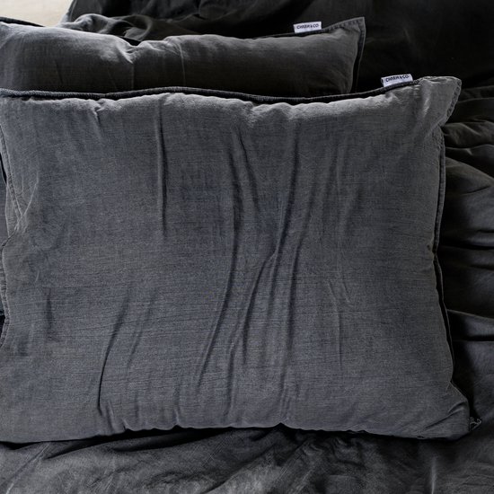 Charm & Co Stone washed - Dekbedovertrek - 100% Zacht Katoen - Lits-jumeaux - 240 x 200/220 - Antraciet van Charm & Co — afbeelding 3