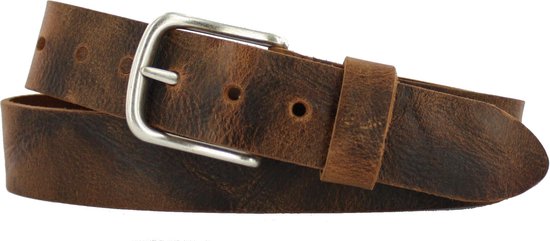 Riem en cuir Femme/Homme | 4 cm de large | Taille de la ceinture : 115 cm | 100% cuir véritable | Couleur: cognac | Boucle sans nickel