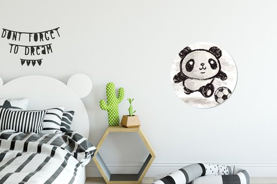 WallCircle - Wandcirkel ⌀ 30 - Panda - Voetbal - Zwart - Wit - Ronde schilderijen woonkamer - Wandbord rond - Muurdecoratie cirkel - Kamer decoratie binnen - Wanddecoratie muurcirkel - Woonaccessoires