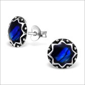 Aramat jewels ® - Zilveren oorbellen abalone blauw 925 zilver 9mm geoxideerd