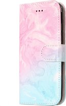 Apple iPhone 7 Hoesje - Mobigear - Marble Serie - Kunstlederen Bookcase - Blauw / Roze - Hoesje Geschikt Voor Apple iPhone 7