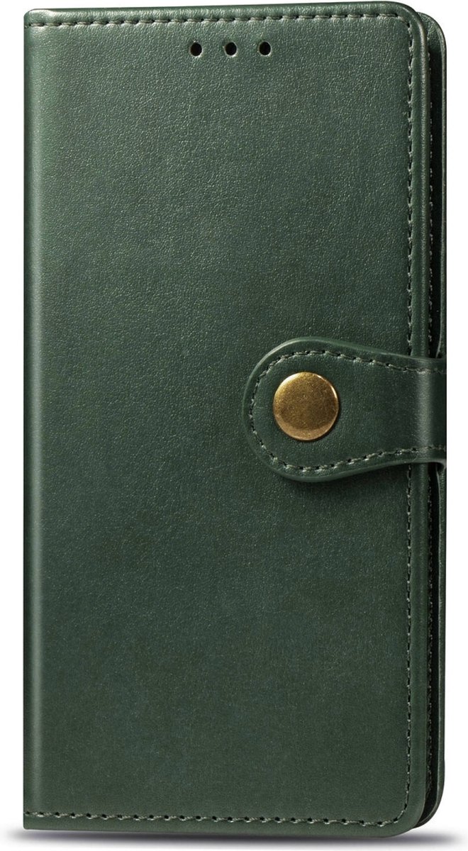 Mobigear Telefoonhoesje geschikt voor OPPO A5 (2020) Hoesje | Mobigear Snap Button Bookcase Portemonnee | Pasjeshouder voor 3 Pasjes | Telefoonhoesje voor Pinpas / OV Kaart / Rijbewijs - Groen