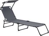 Bol.com Ligbed ligstoel met zonneluifel 187x53x27 cm donkergrijs aanbieding