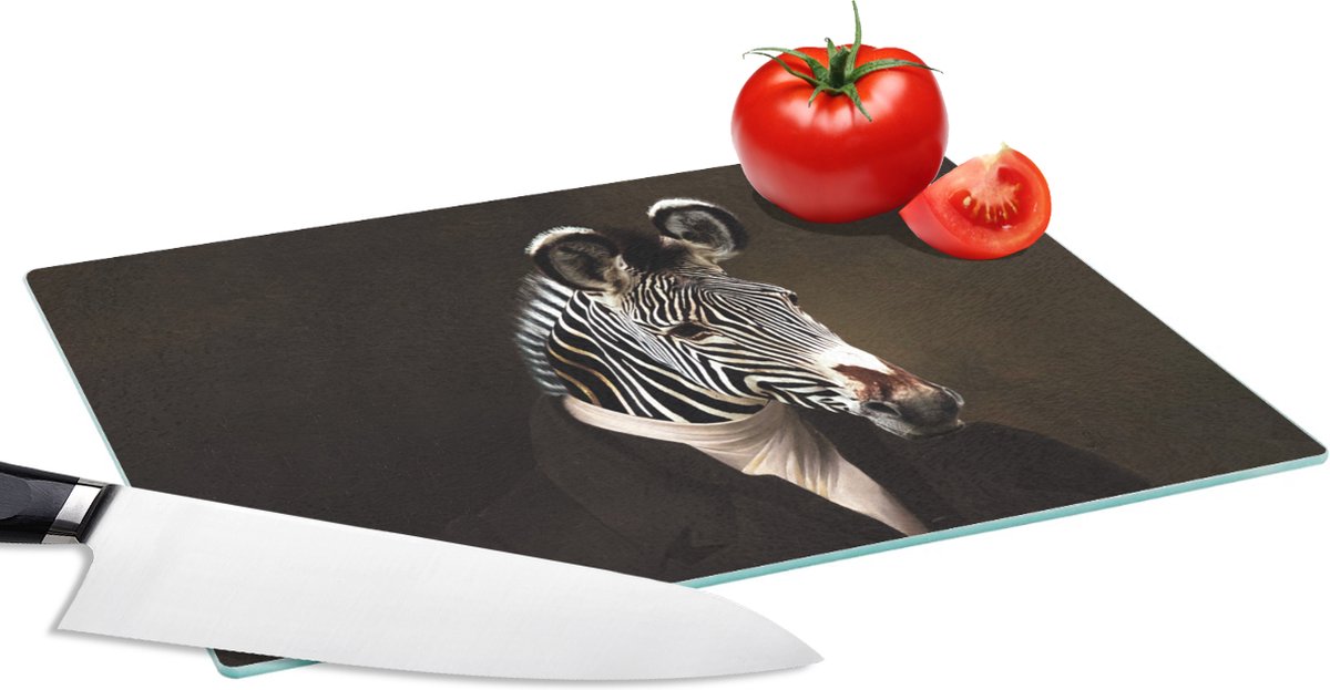 Glazen Snijplank - 28x20 - Schilderij - Zebra - Dierenkop - Snijplanken Glas