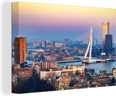 Canvas Schilderij Rotterdam - Skyline - Zonsondergang - 90x60 cm - Wanddecoratie