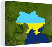 Canvas Schilderij Satellietbeeld van Oekraïne met de vlag - 40x30 cm - Wanddecoratie