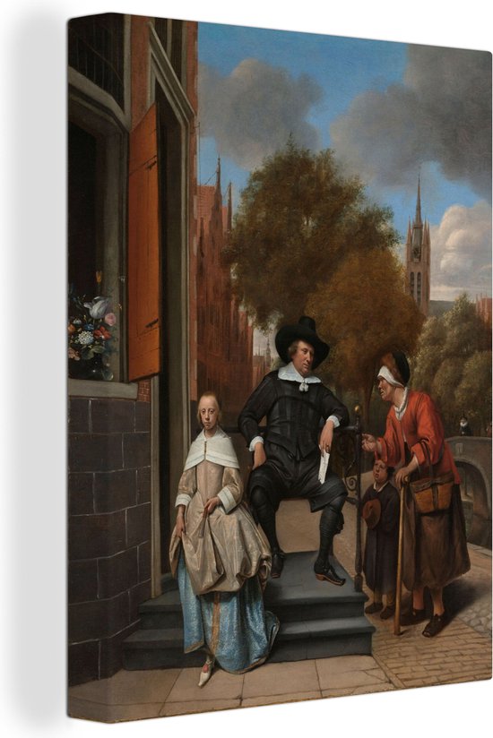 Canvas Schilderij De burgemeester van Delft en zijn dochter - Schilderij van Jan Steen - 30x40 cm - Wanddecoratie