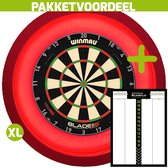 Winmau Blade 6 Triple Core Dartbord + Dartbordverlichting Deluxe XL (Rood) + Dart Scorebord Deluxe (42*30)