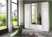 Kledingkast 4 deuren 2 spiegels + 2 lades - Wit decor - L 180 x D 56 x H 199 cm - TRIO
