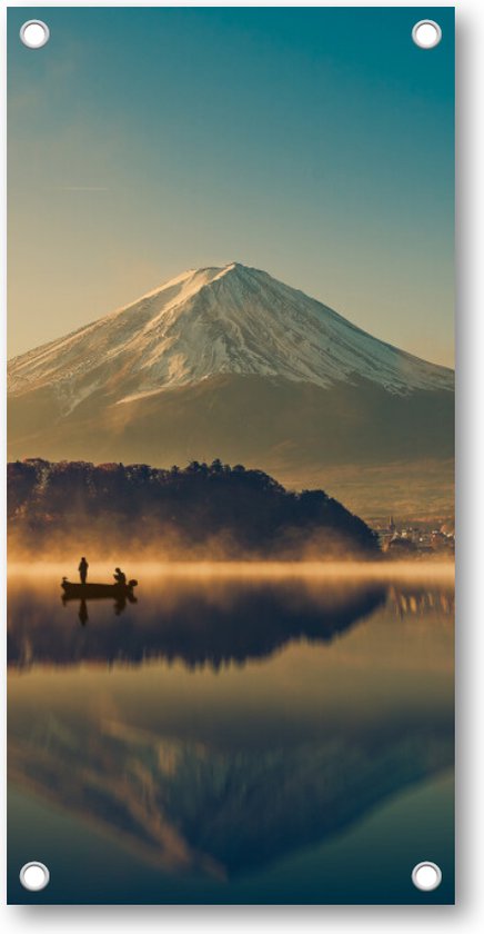 Mount Fuji bij Kawaguchimeer - Zonsopkomst - Tuinposter - Wanddecoratie - Besteposter - Minimalist - Landschap - Natuur