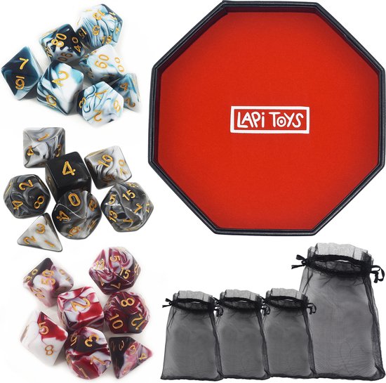 Afbeelding van het spel Lapi Toys - Dungeons and dragons essential kit - D&D polydice tray - Dobbelstenen mega set - Dnd dice tray - Dnd polydice - Rolling tray - Inclusief 3 sets dobbelstenen (21 stuks) - Met gratis d&d dice bags