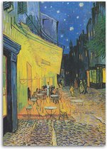 Trend24 - Canvas Schilderij - Terras Van Een Café'S Nachts - V. Van Gogh Reproduction - Schilderijen - Reproducties - 60x90x2 cm - Blauw
