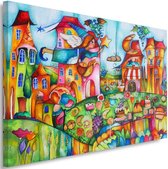 Trend24 - Canvas Schilderij - Fee In Een Kleurrijke Stad - Schilderijen - Voor Jongeren - 90x60x2 cm - Meerkleurig