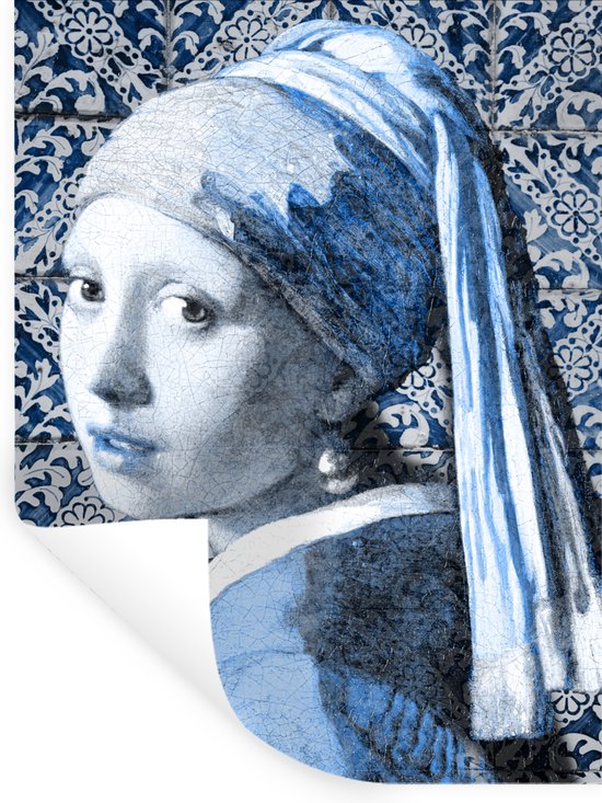 Muurstickers - Sticker Folie - Meisje met de parel - Delfts blauw - Oude meesters - 30x40 cm - Plakfolie - Muurstickers Kinderkamer - Zelfklevend Behang - Zelfklevend behangpapier - Stickerfolie