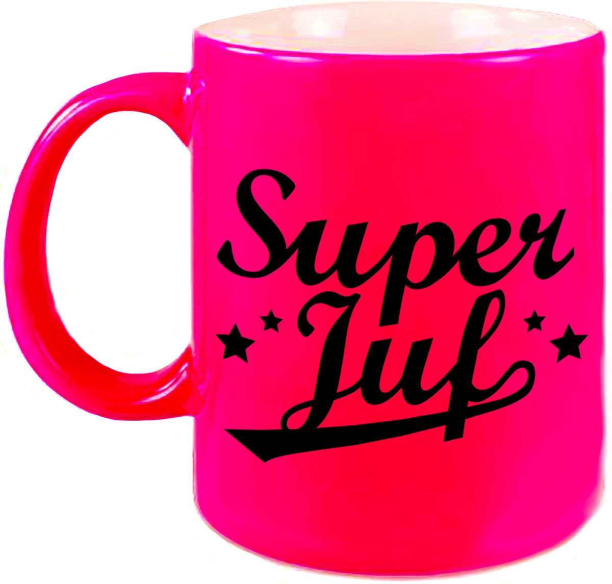Super juf cadeau mok 330 ml - neon roze - Juffendag/ einde schooljaar cadeau