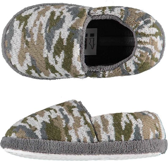 Jongens instap slippers/pantoffels army groen maat 27-28