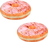 2x stuks suiker glazuur donut sierkussens roze 40 cm - Snoepgoed sierkussens - Kinderkamer