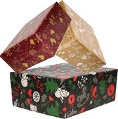 Pakket van 3x Rollen Kerst inpakpapier/cadeaupapier goud rood en zwart met print 2,5 x 0,7 meter - Kerst cadeautjes inpakken