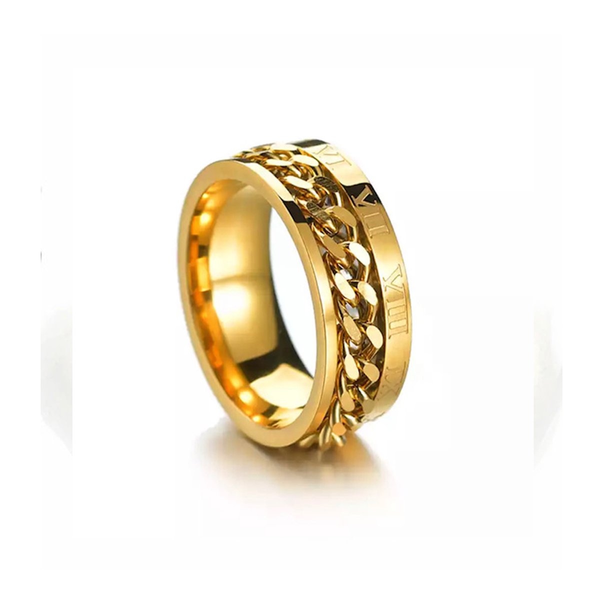 Chain Roman Ring | Goud |Roman | Ringen Mannen | 17mm | Ring Heren | Mannen Cadeau voor Man Cadeautjes | Valentijn | Valentijnscadeau