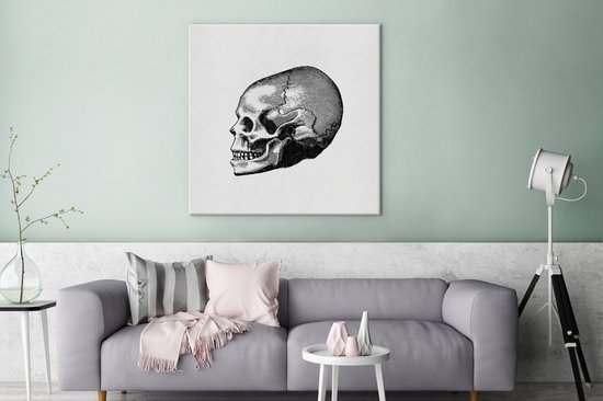 Tableau sur toile Vintage - Tête de mort - Rétro - 90x90 cm - Décoration murale
