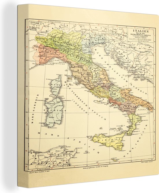 Canvas Schilderij vintage kaart van Italië - Wanddecoratie
