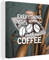 Tableau Peinture Citations - Café - Proverbes - Tout s'améliore avec le café - 90x90 cm - Décoration murale