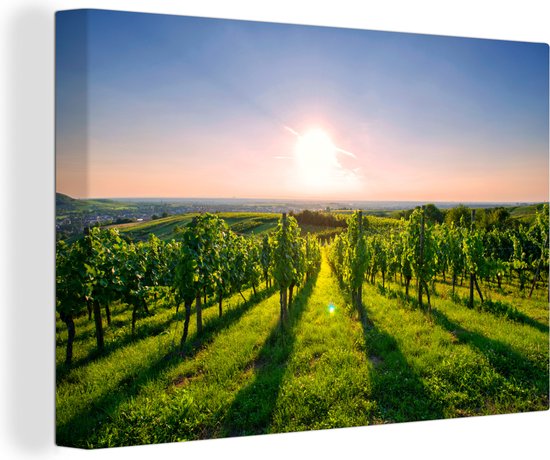 Canvas schilderij 180x120 cm - Wanddecoratie Groene wijngaarden bij een zonsopkomst - Muurdecoratie woonkamer - Slaapkamer decoratie - Kamer accessoires - Schilderijen