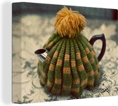 Tableau sur toile Théière avec tea cosy - 80x60 cm - Décoration murale