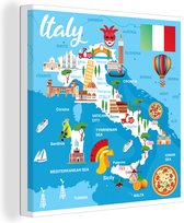 Canvas Schilderij Landkaart - Italië - Illustratie - 20x20 cm - Wanddecoratie