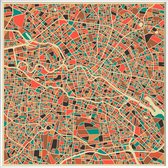 JUNIQE - Poster met kunststof lijst Berlin - kleurrijke kaart -50x50