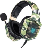 ONIKUMA K8-CAM, Gaming headset met microfoon, camouflage, LED's met RGB via USB, 1 x 3,5 mm-aansluiting en 50mm element, kabelbesturing, bedraad – groen, geel