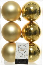 6x Gouden kunststof kerstballen 8 cm - Mat/glans - Plastic kerstballen - Kerstboomversiering goud
