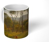 Mok - Koffiemok - Italiaans landschap met parasoldennen - Schilderij van Hendrik Voogd - Mokken - 350 ML - Beker - Koffiemokken - Theemok