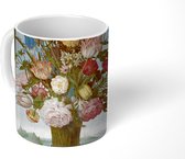 Mok - Koffiemok - Vaas met bloemen in een venster - Schilderij van Ambrosius Bosschaert de Oude - Mokken - 350 ML - Beker - Koffiemokken - Theemok