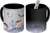 Magische Mok - Foto op Warmte Mokken - Koffiemok - Winter - Hert - Vogel - Magic Mok - Beker - 350 ML - Theemok