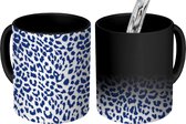 Magische Mok - Foto op Warmte Mokken - Koffiemok - Panterprint - Blauw - Wit - Magic Mok - Beker - 350 ML - Theemok