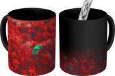 Magische Mok - Foto op Warmte Mok - De rode kleuren in de bomen rond de groene wagen - 350 ML - Uitdeelcadeautjes