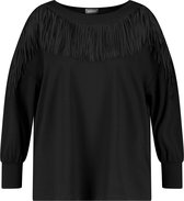 SAMOON Dames Shirt met franjes en elastische mouwzomen Black-46